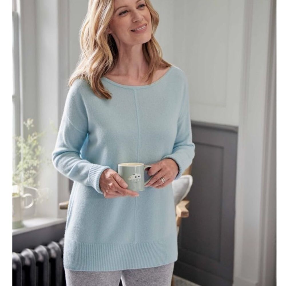 NEW Woolovers Luxurious Cashmere Boat Neck Sweater Soft Crystal Blue Small